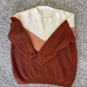 Dreamers Size Small oversized sweater. Rust pink and beige colorblock.